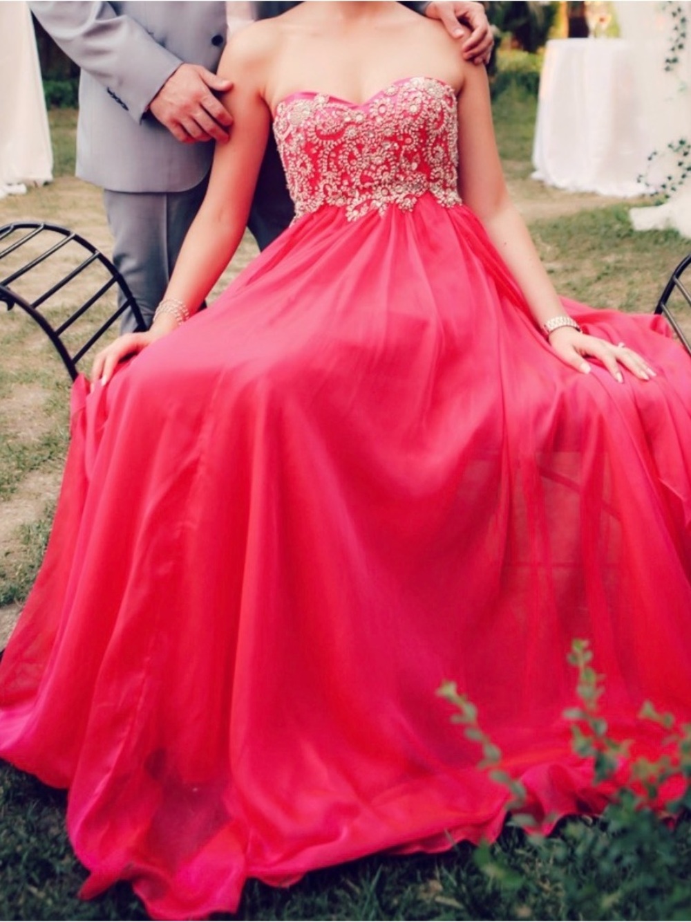 Strapless Embellished Hot Pink Prom Ball Gown